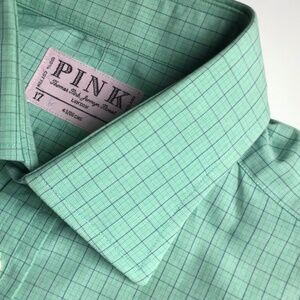 Thomas Pink green checkered cotton shirt F Cuff Sz 17 ~34 made  in Ireland 🇮🇪